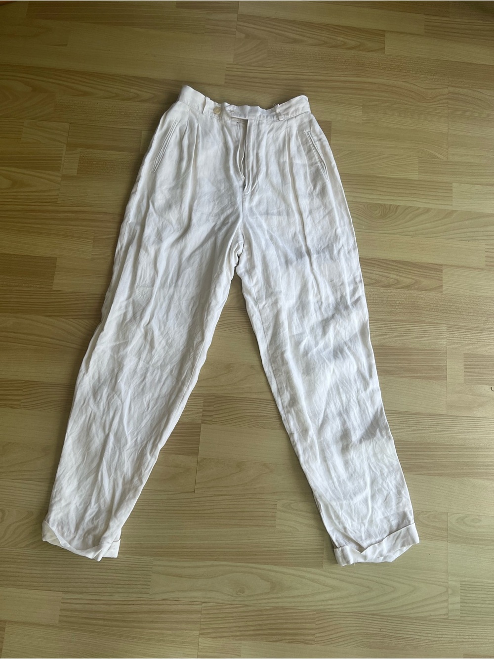 Brooks Brothers White Linen Relaxed Tapered Pants